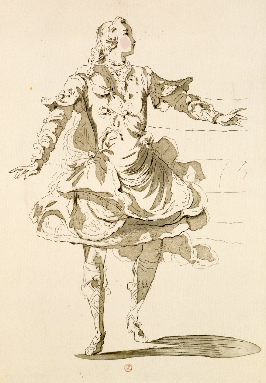 Monsieur Jeliotte jako Pygmalion, v Bygmalion, libreto Lamotte, složil Jean-Philippe Rameau (1683-1764) 1748 (barevná rytina) od French School