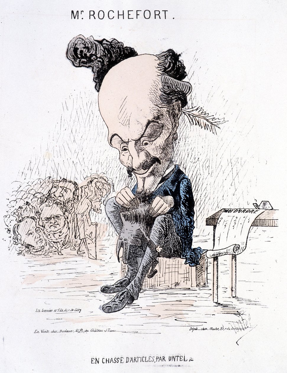 Monsieur Rochefort při hledání článků od Untel. Karikatura o Rochefortu a komuně. od French School