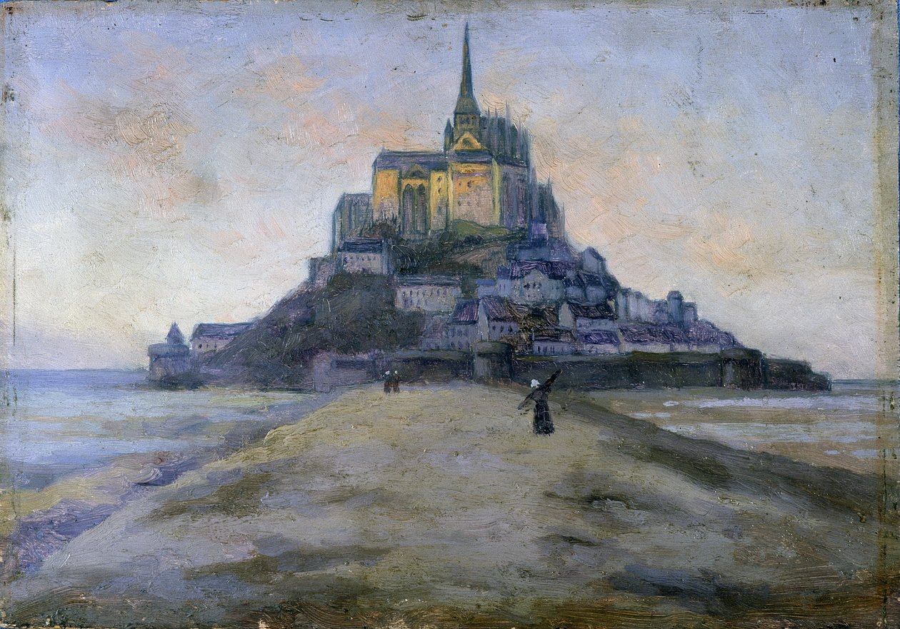 Mont Saint-Michel ja kulku - anonyymi maalaus od French School