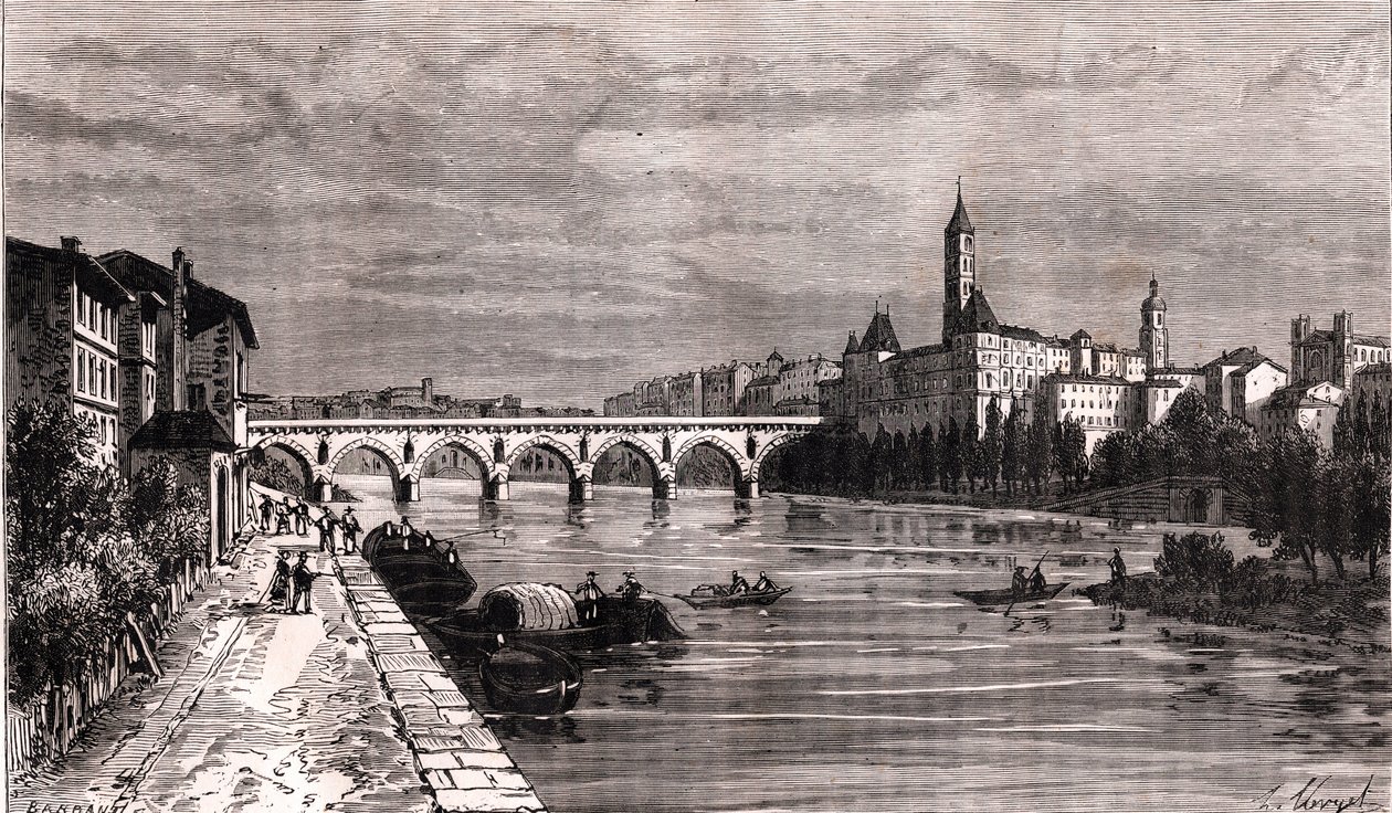 Montauban - Languedoc-Roussillon-Midi-Pyrenees - rytina v „La France illustree: geografie, historie, statistická správa“ od V.-A. Sladově hnědá. 1884 od French School