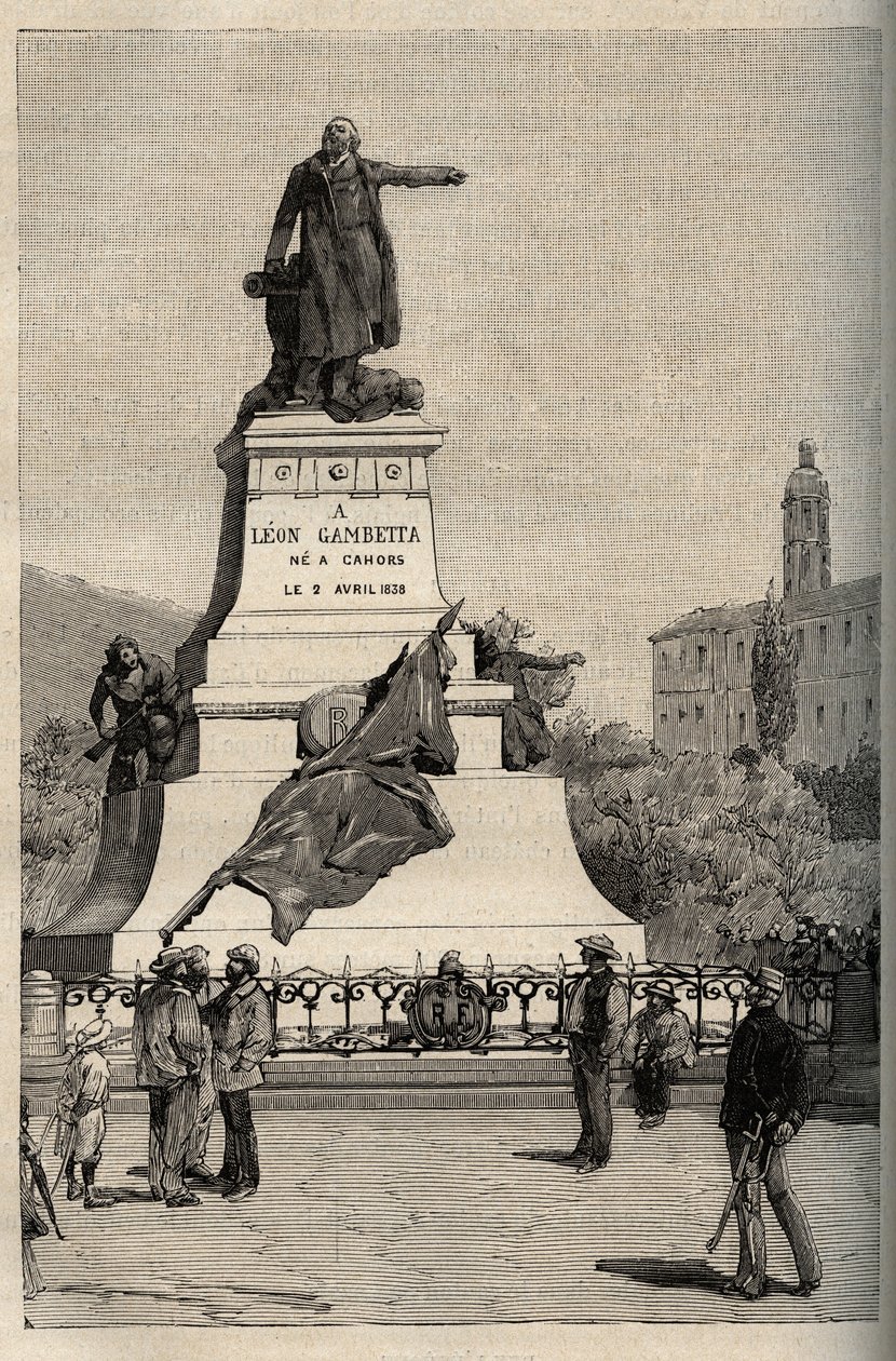 Památník Leona Gambetty (1838-1882) od Alexandra FALGUIEREHO (1831-1900) - Cahors - rytina "” PATRIE”” - PECTUREQUIREE POPIS FRANCIE V 6 SVAZCH LUCIEN HUARD - konec 19. stol. od French School