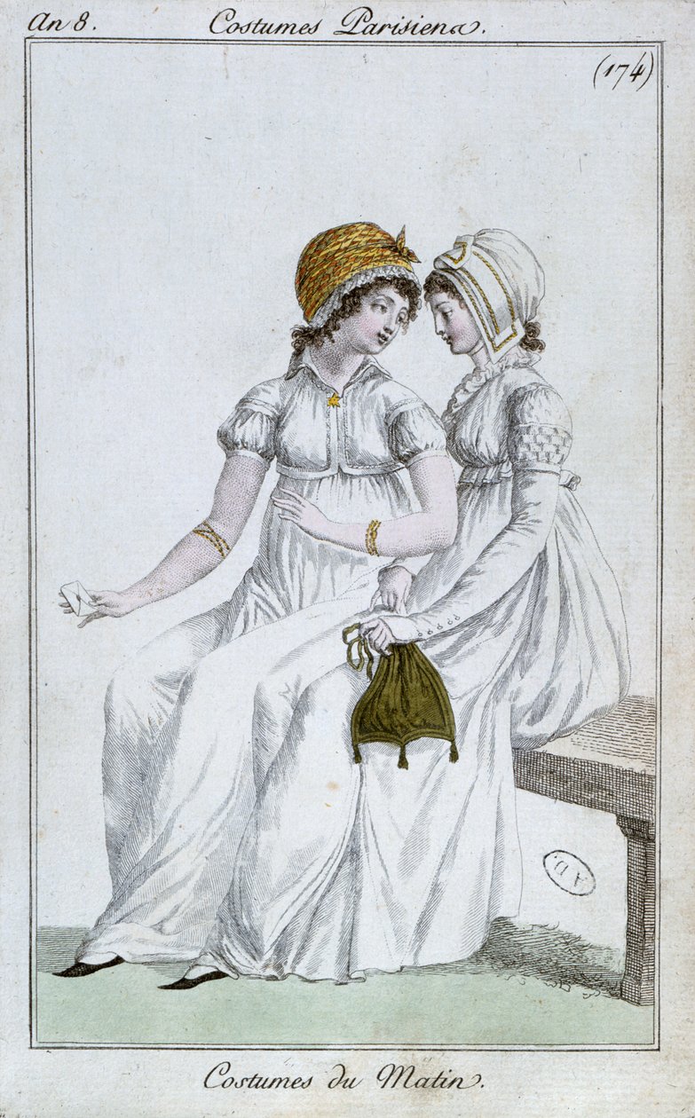 Ranní šaty, módní talíř od Costumes Parisiens, 1800 od French School