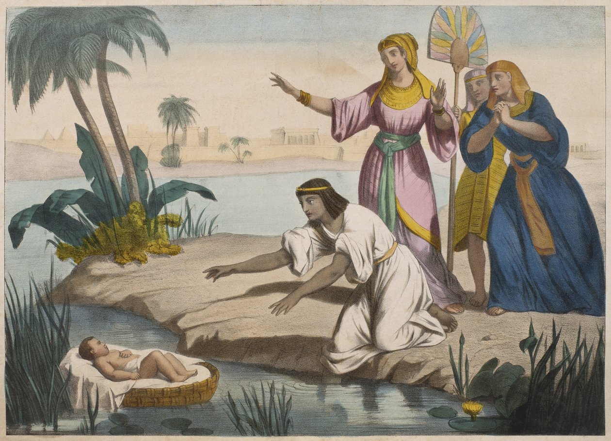 Mojžíš zachráněn z Nilu, ilustrace z katechismu LHistoire Sainte, vydal Charles Delagrave, Paříž od French School
