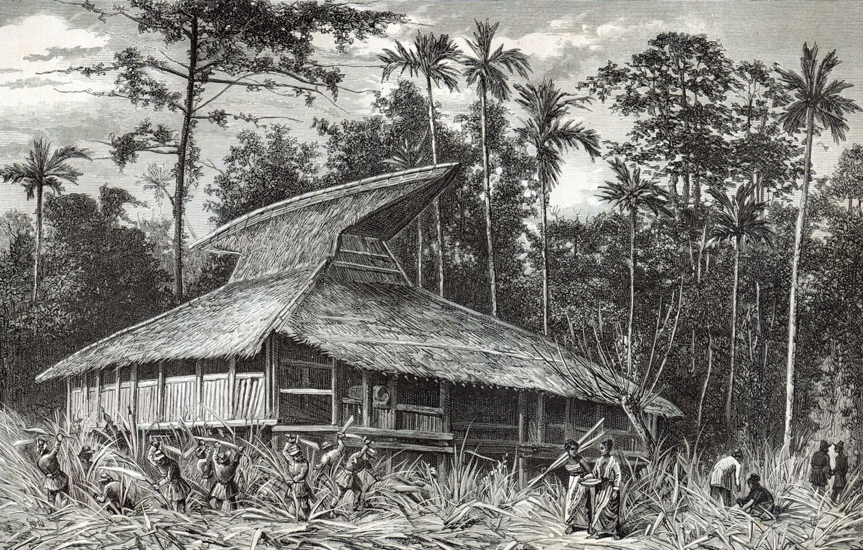 Mešita v Dodinga, Nová Guinea, ilustrace z časopisu Le Tour du Monde, 1879 od French School