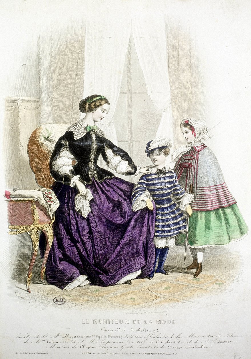 Matka a děti - v ""The Fashion Monitor", polovina 19. století od French School