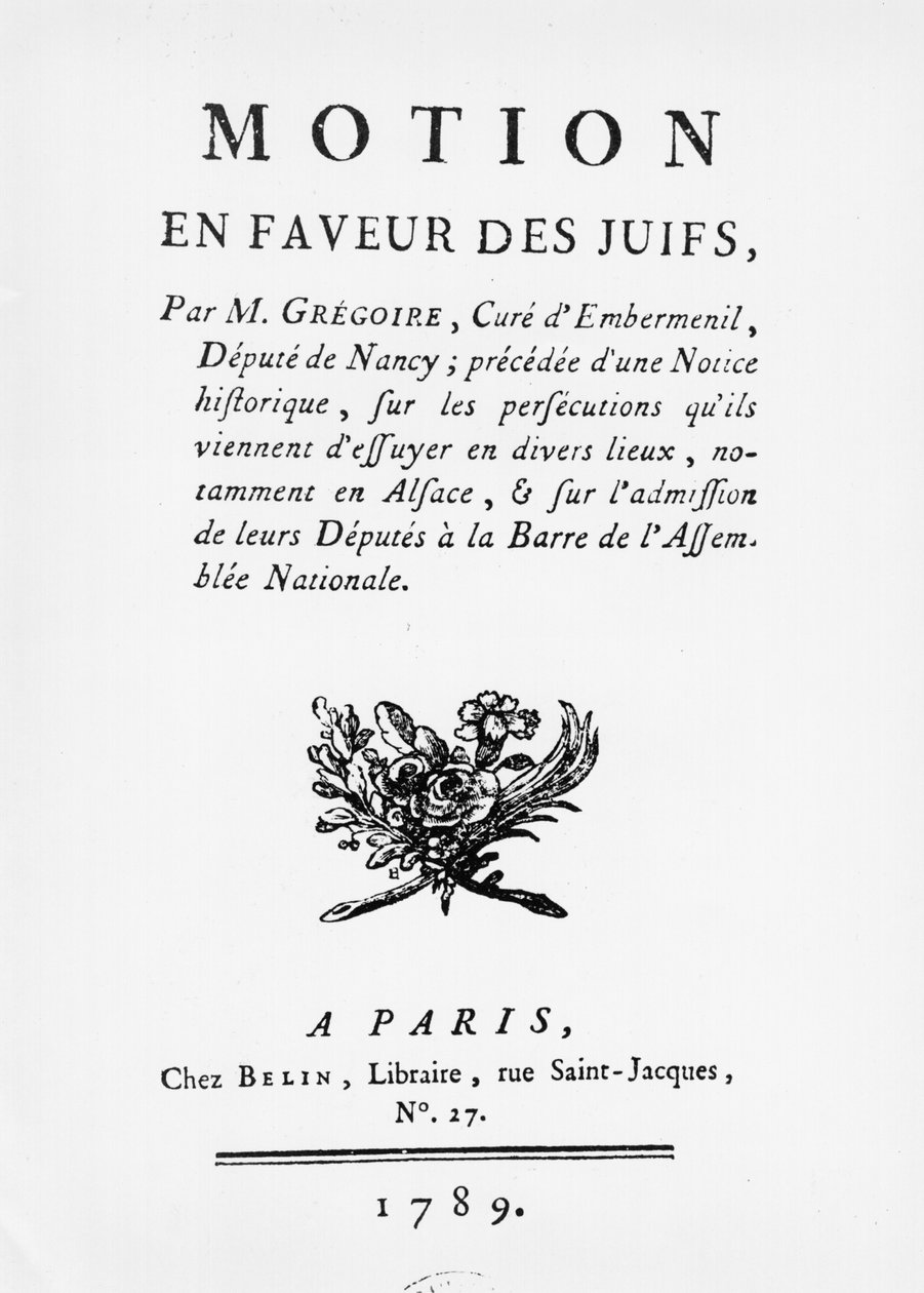 Návrh ve prospěch Židů, Henri Gregoire (1750-1831), 1789 od French School