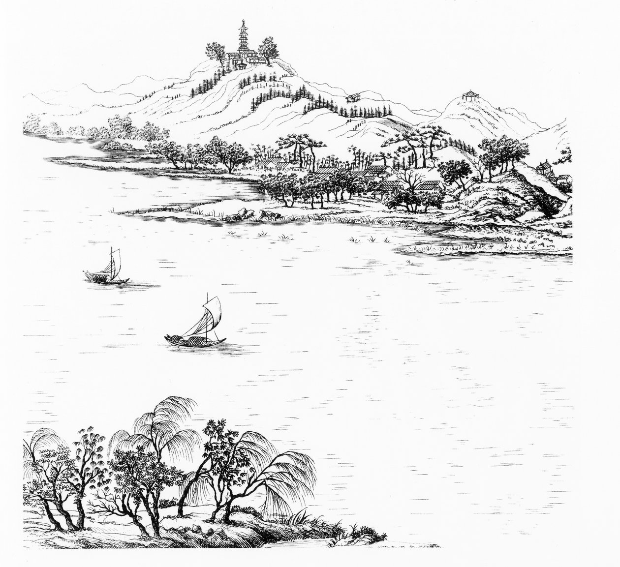 Mount Chang a Lake Chou, z Jardins Anglo-Chinois a la Mode, od George Louise Rudého, zveřejněno kolem roku 1776-88 od French School