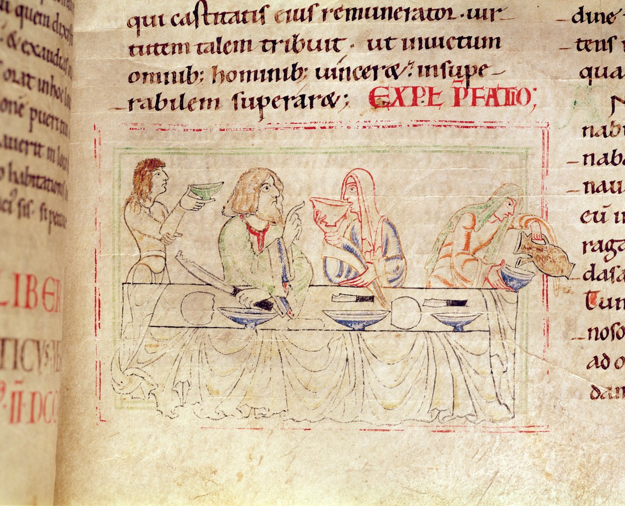 Ms.1215 t.3 fol.158v, Jídlo s Judith a Holofernem, z Bible Etienna Hardinga, 1109 od French School
