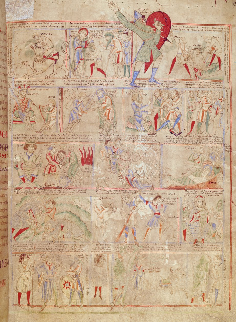Ms.1215 t.3 fol. 13r Scény ze života Davida, z Bible Etienna Hardinga od French School