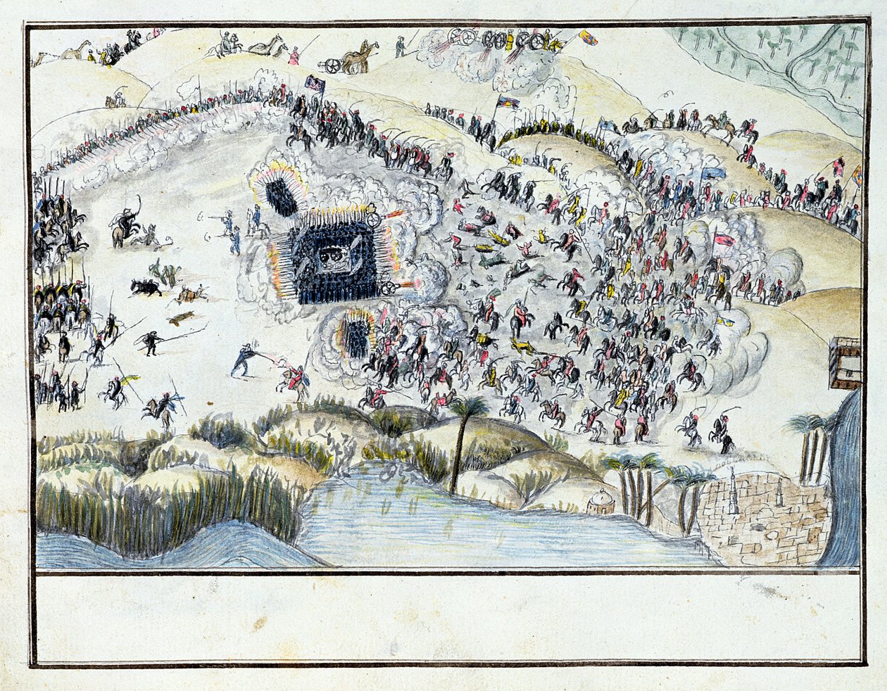 Ms.1688, Pouštní bitva během egyptské kampaně Bonapartes, 1798 (wc na papíře) od French School