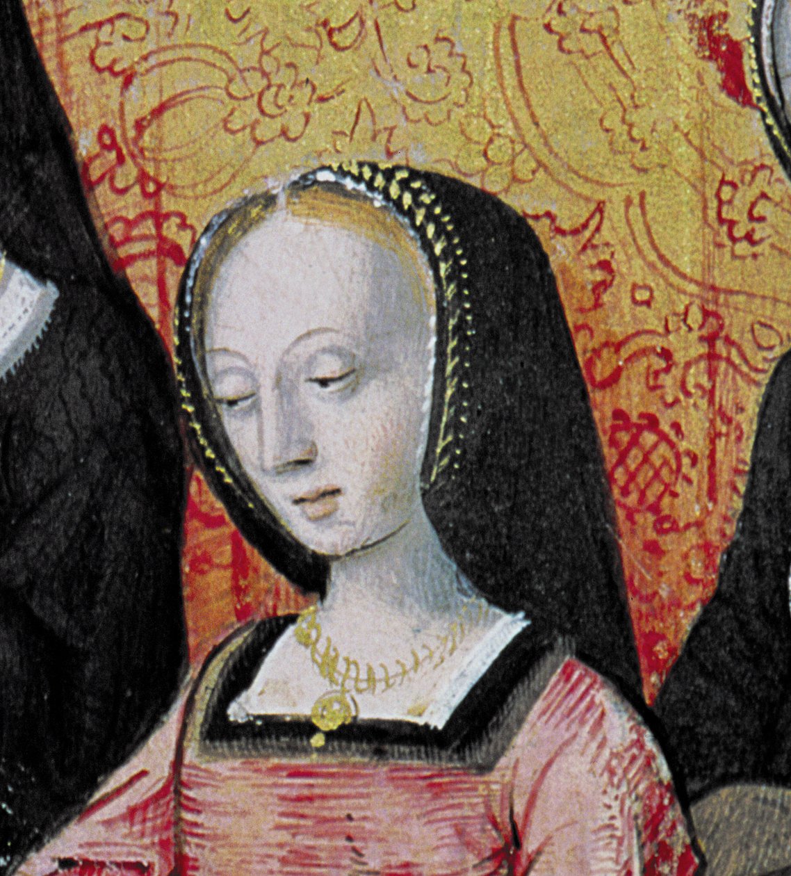 Ms.17 fol.1 Autor nabízí svou knihu Anně Bretaňské (1477-1514) z Vie des Femmes Celebres, kolem roku 1505 (detail 153785) od French School