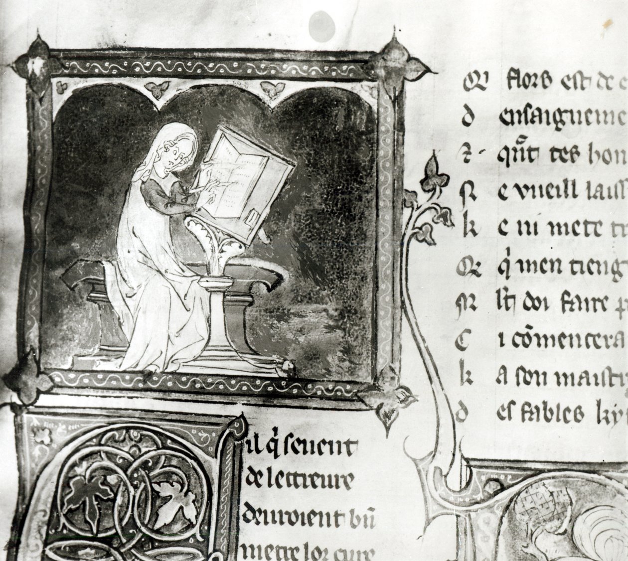 Ms.3142 fol.256 Marie de France (fl.12. století) psaní, z antologie francouzských básní, c.1280-90 (detail) od French School