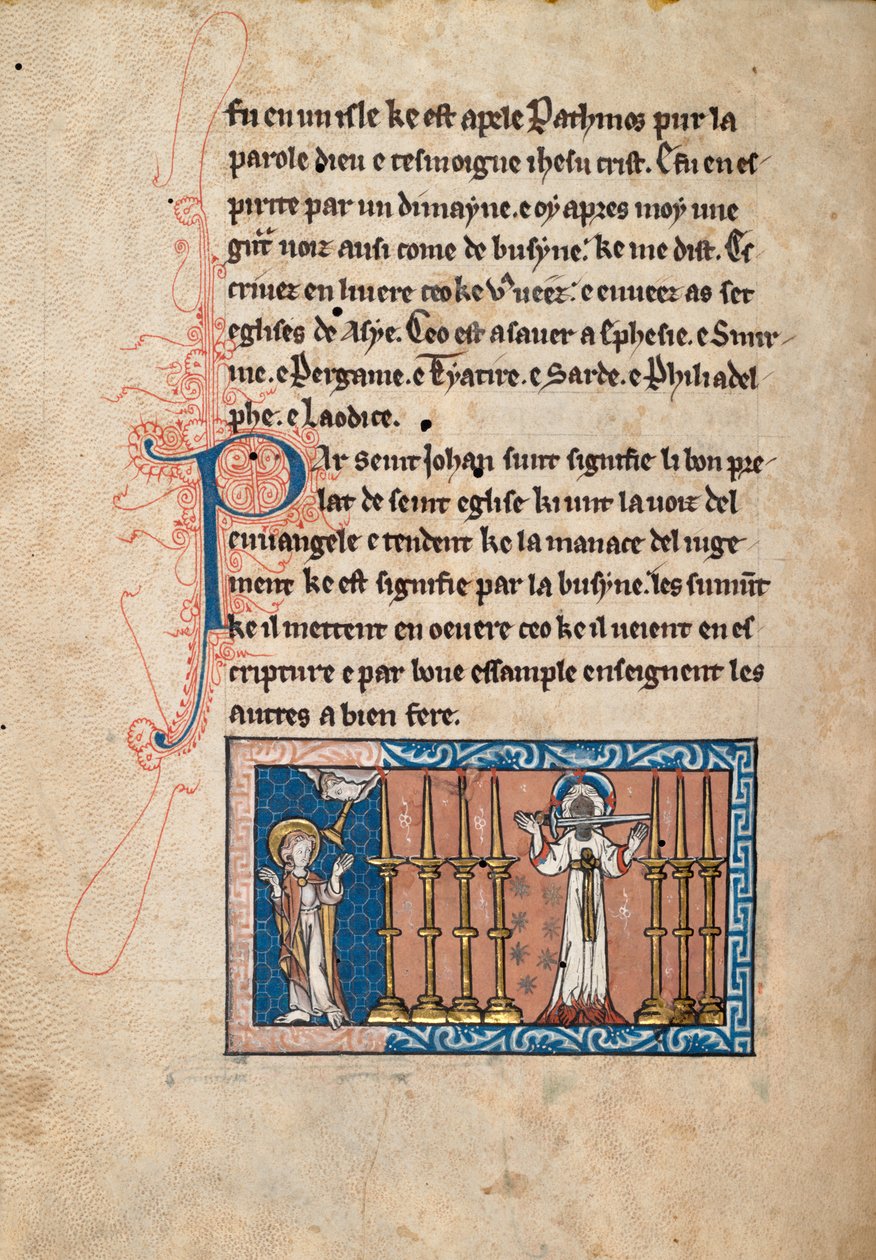 Ms65 f3v, Komentář k Apokalypse svatého Jana, konec 13. století (pero, inkoust a tempera na pergamenu) od French School