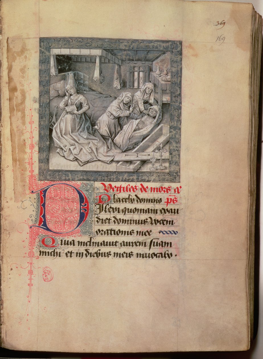 Ms.76 f.2 fol.169r Smrt, internace a pohřeb, z Hodin burgundského vévody 1454-55 od French School