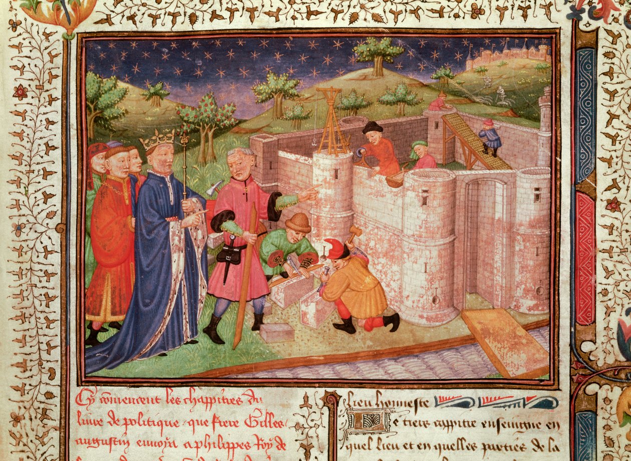 Ms 1015 fol.1 Stavba hradu, z Gouvernement des Rois et des Princes od French School