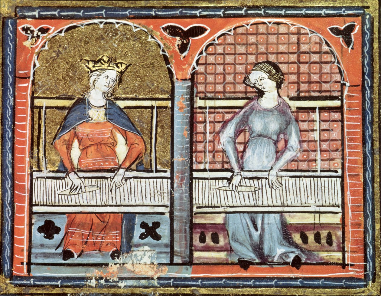 Ms 1044 fol.89v Ženy tkající, z knihy Ovide Moralise, kterou napsal Chretien Legouais od French School
