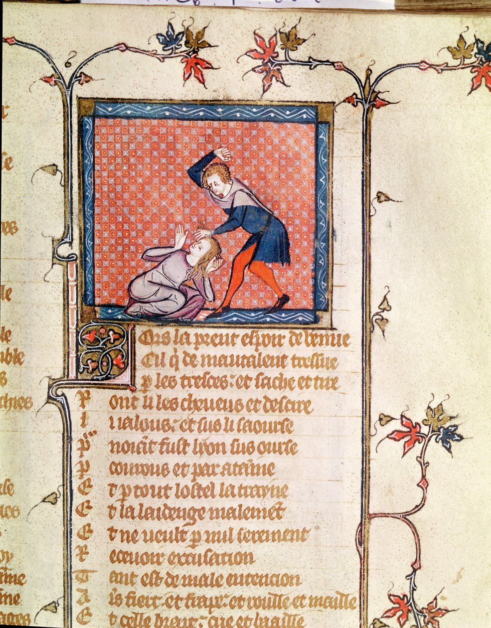 Ms 1126 f.66r The Violence of Žárlivost, od Romana de la Rose c.1487-95) od French School