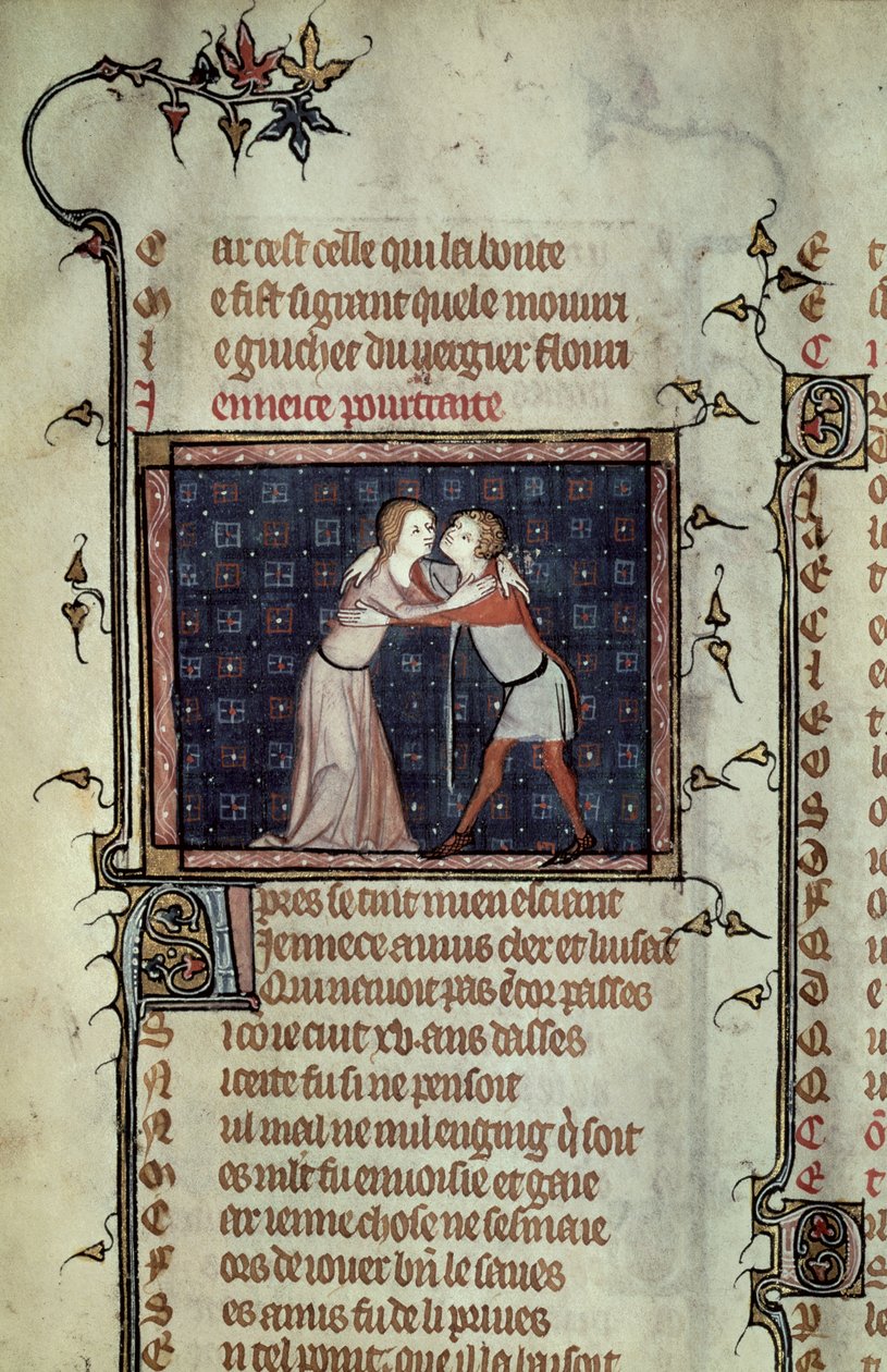 Ms 1126 fol.8r Youth and Love Embracing, z Le Roman de la Rose od Guillaume de Loris a Jean de Meung od French School
