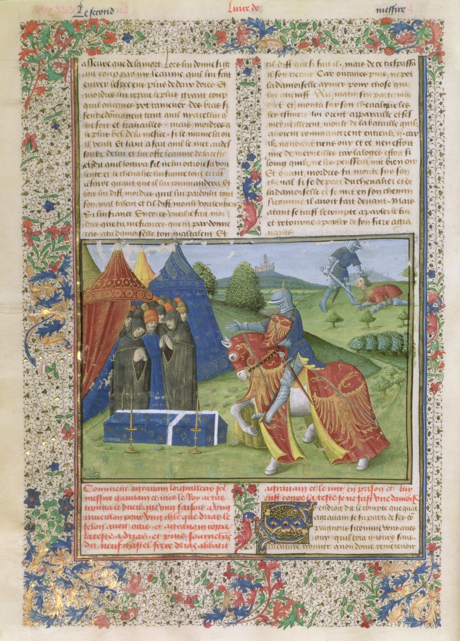 Ms 115 f.425v Lancelot Killing Sir Agravain (vellum) od French School