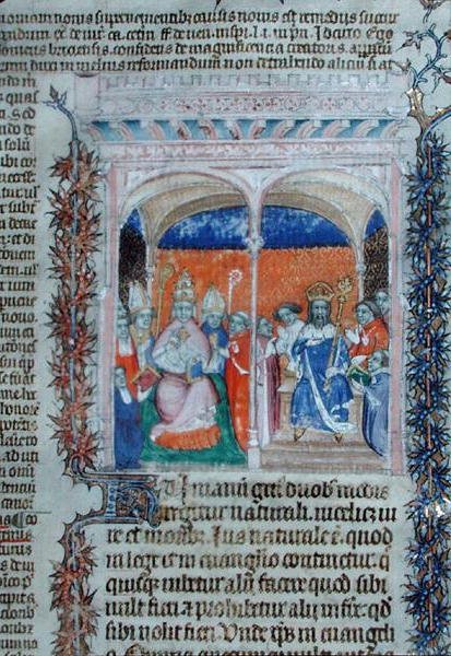 Ms 1290 Papež a král, z "Decrets de Gratien" (pergamen) od French School