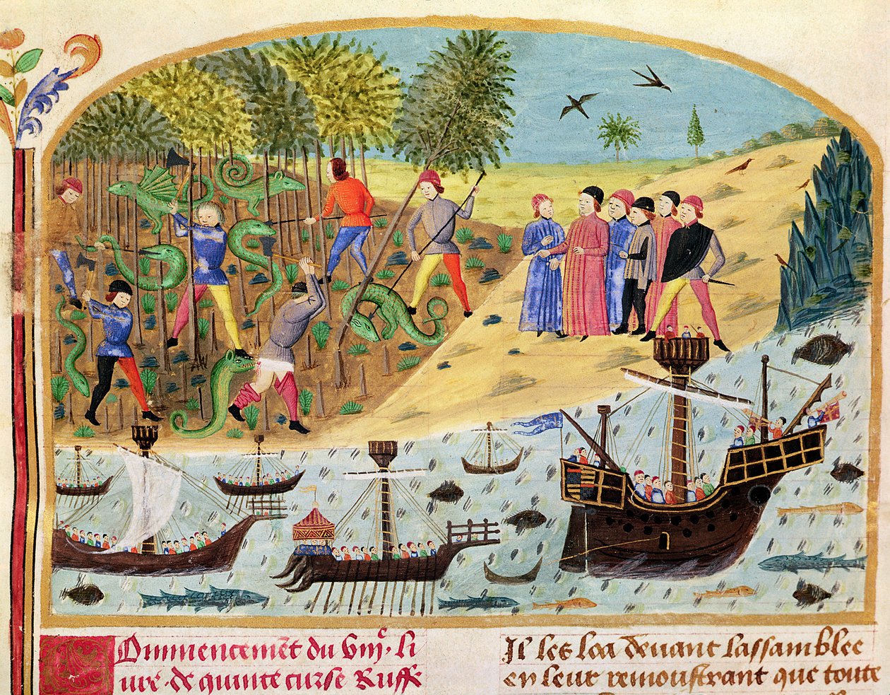 Ms 1335 f.180 Flotila Alexandra Velikého, z Vie dAlexandre le Grand od French School