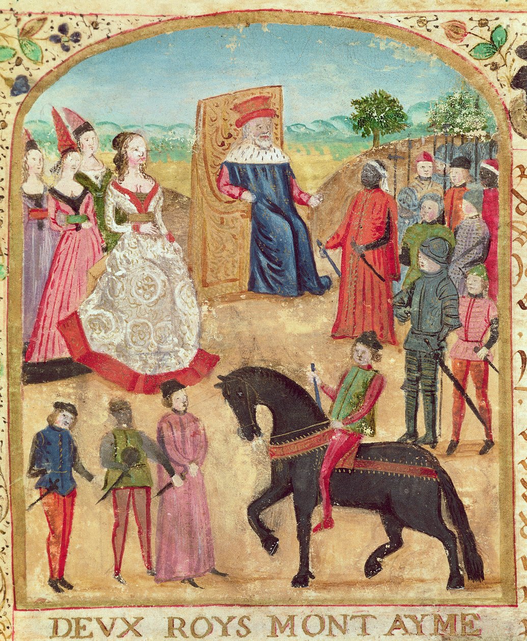 Paní 1335 f.1 Margaret of York je představena svému budoucímu manželovi Charlesi Smělému 27. června 1468 v Damme od French School