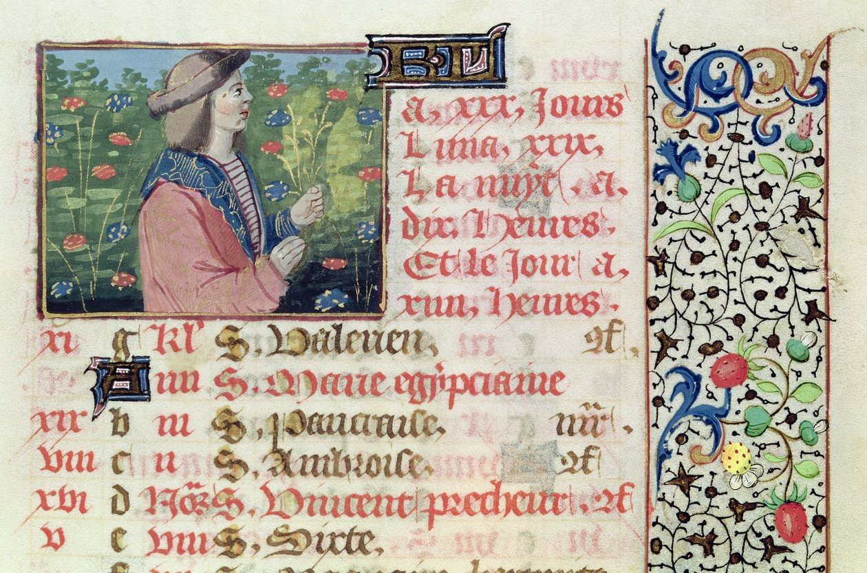 Ms 134 April: Sbírání květin z knihy hodin od French School