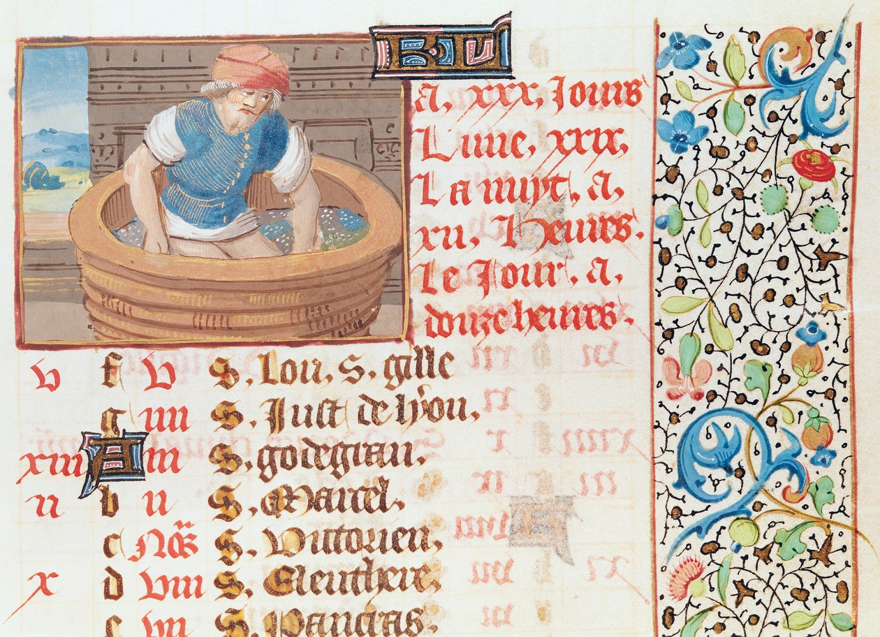 Ms 134 September: Trampling grapes, from Book of Hours od French School