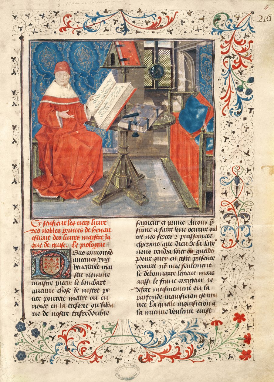 Ms 149 t.1 fol.4 Portrét autora, z Histoire des Nobles Princes de Hainaut, Jacques de Guise od French School