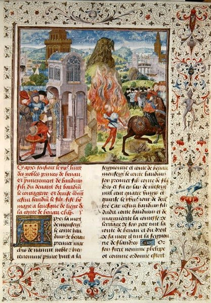 Ms 149 t.3 fol.172 Nástupnictví Balduina VI. po smrti jeho otce, Histoire des Nobles Princes de Hainaut, Jacques de Guise od French School