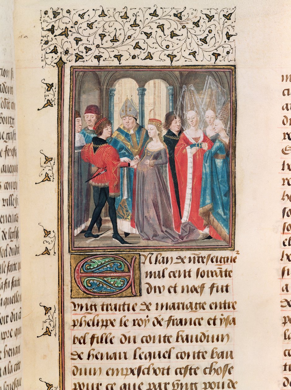 Paní 149 t.3 fol.88 Sňatek Filipa Augusta (1165-1223) francouzského krále a Isabelly z Hainaultu, dcery hraběte Baudouina od French School