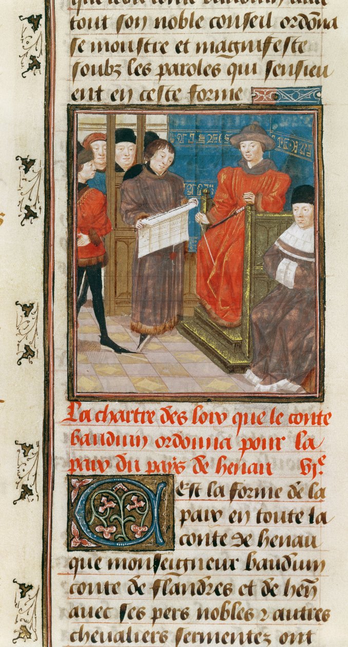 Ms. 149t.3 fol.175 v Listina zákonů, které hrabě Baudouin VI z Hainault nařizuje pro mír v zemi Hainault od French School