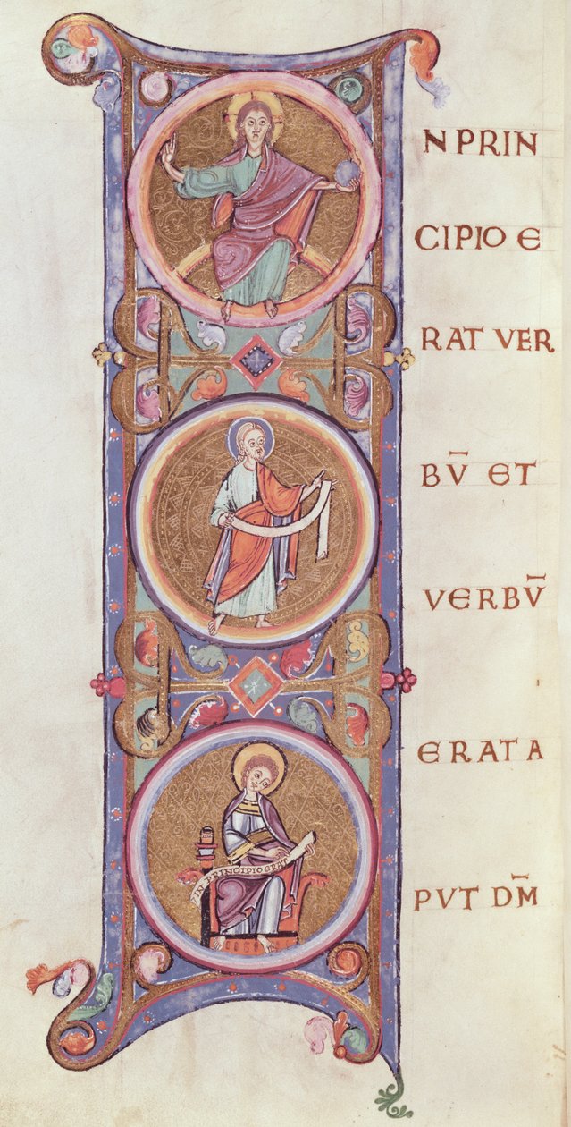 Ms 14 fol. 60v Historická iniciála I zobrazující začátek evangelia sv. Jana od French School