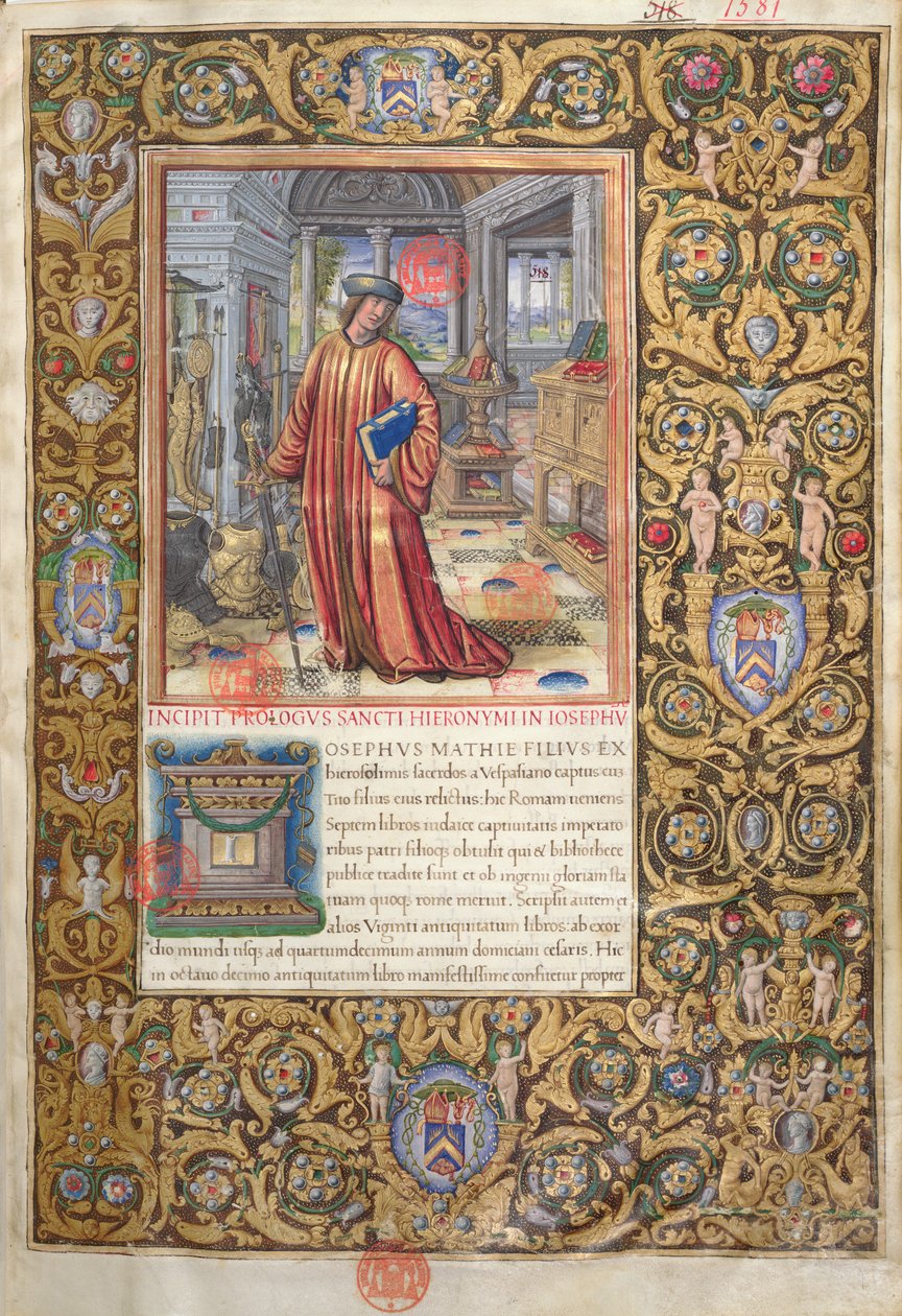 paní 1581 f. 001 Flavius Josephus ve své studii, ilustrace k Prologu starověkých Židů (Antiquitates Judaicae) od Flavia Josepha, kolem roku 1503 od French School