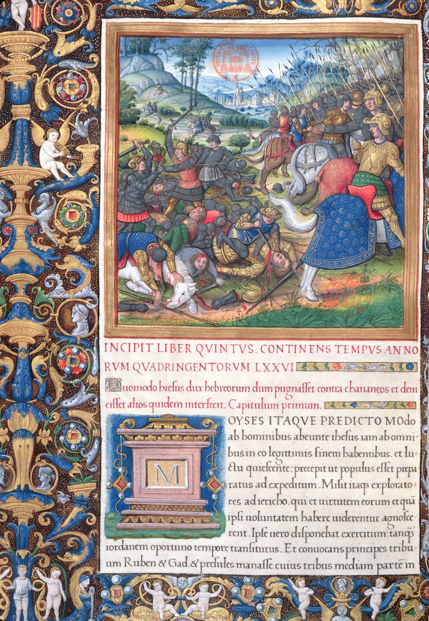 paní 1581 f. 089v Ilustrace z Knihy V (Od smrti Mojžíše po smrt Eliho), kapitola 1 Starožitnosti Židů (Antiquitates Judaicae) od Flavia Josepha - Jak Joshua, the Commande od French School