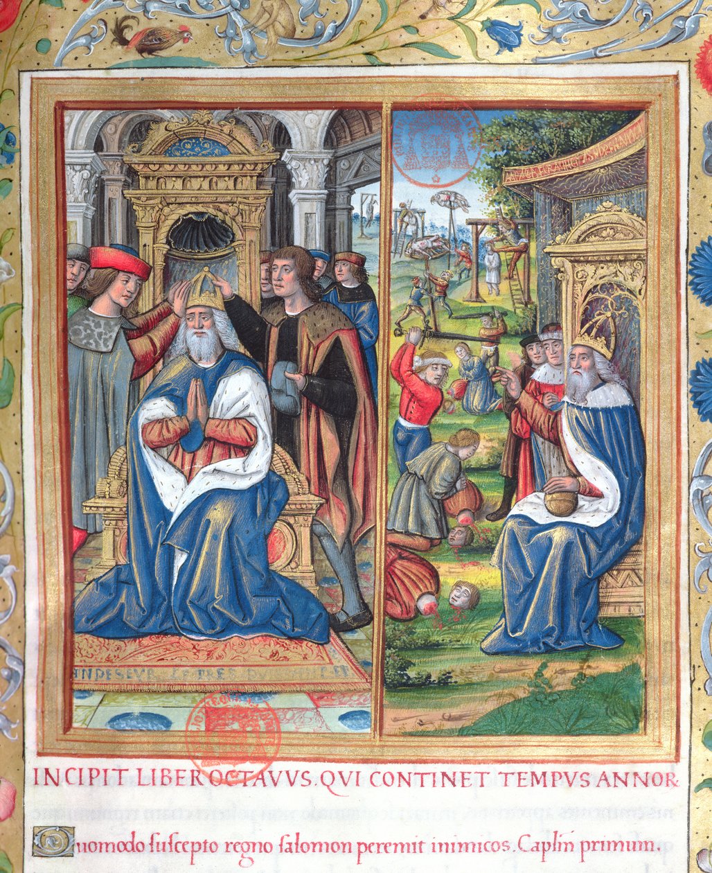 paní 1581 f. 154 Ilustrace z knihy VIII (Od smrti Davidovy po smrt Achaba), kapitola 1 Starožitnosti Židů (Antiquitates Judaicae) od Flavia Josepha – Jak Šalamoun, když od French School