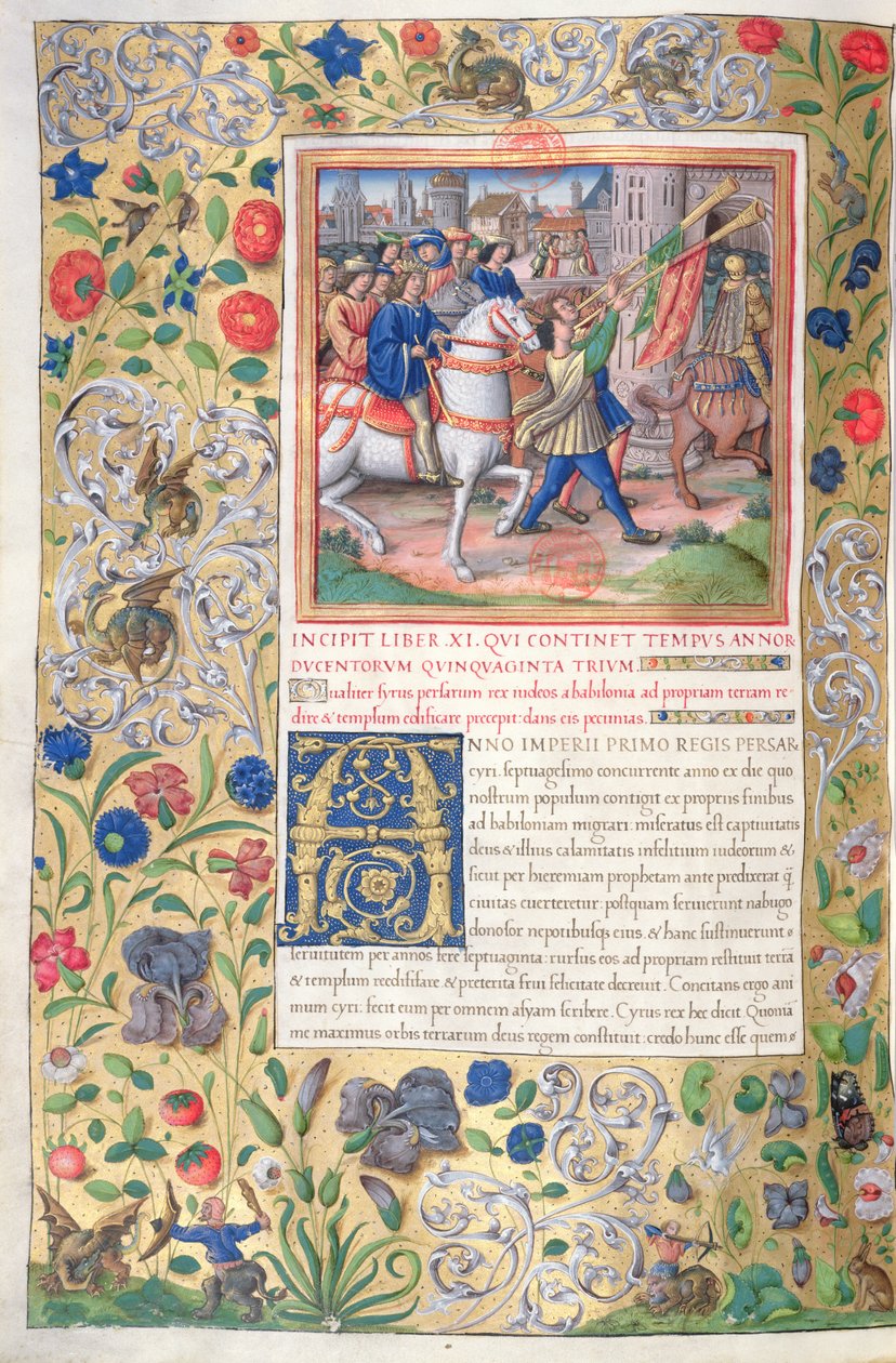 paní 1581 f. 211v Ilustrace z knihy XI (Od prvního roku Kýra do smrti Alexandra Velikého), kapitola 1 Starožitnosti Židů (Antiquitates Judaicae) od Flavia Josepha - Ho od French School