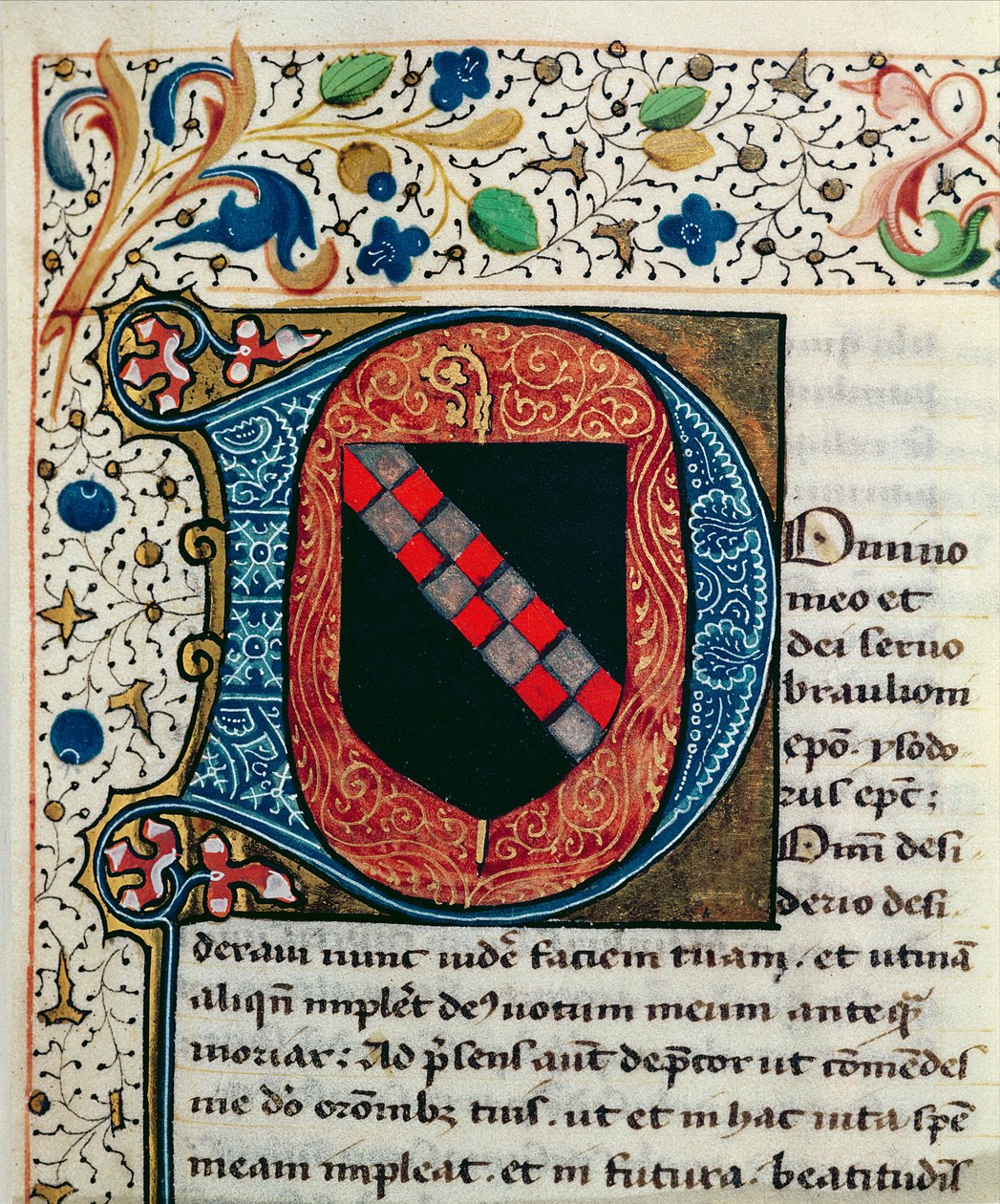 Ms 167 fol.69 Historizovaná iniciála "D" zobrazující erb rodiny Clairvaux, z knihy "Etymologiae" od svatého Isidora ze Sevilly. od French School