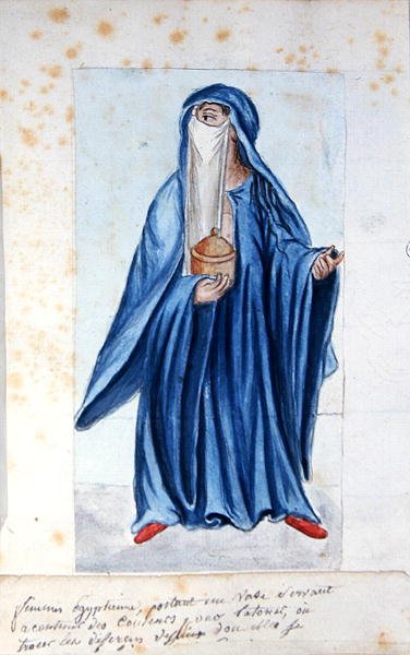 Egyptská žena paní 1688 držící vázu obsahující tetovací pigmenty od French School