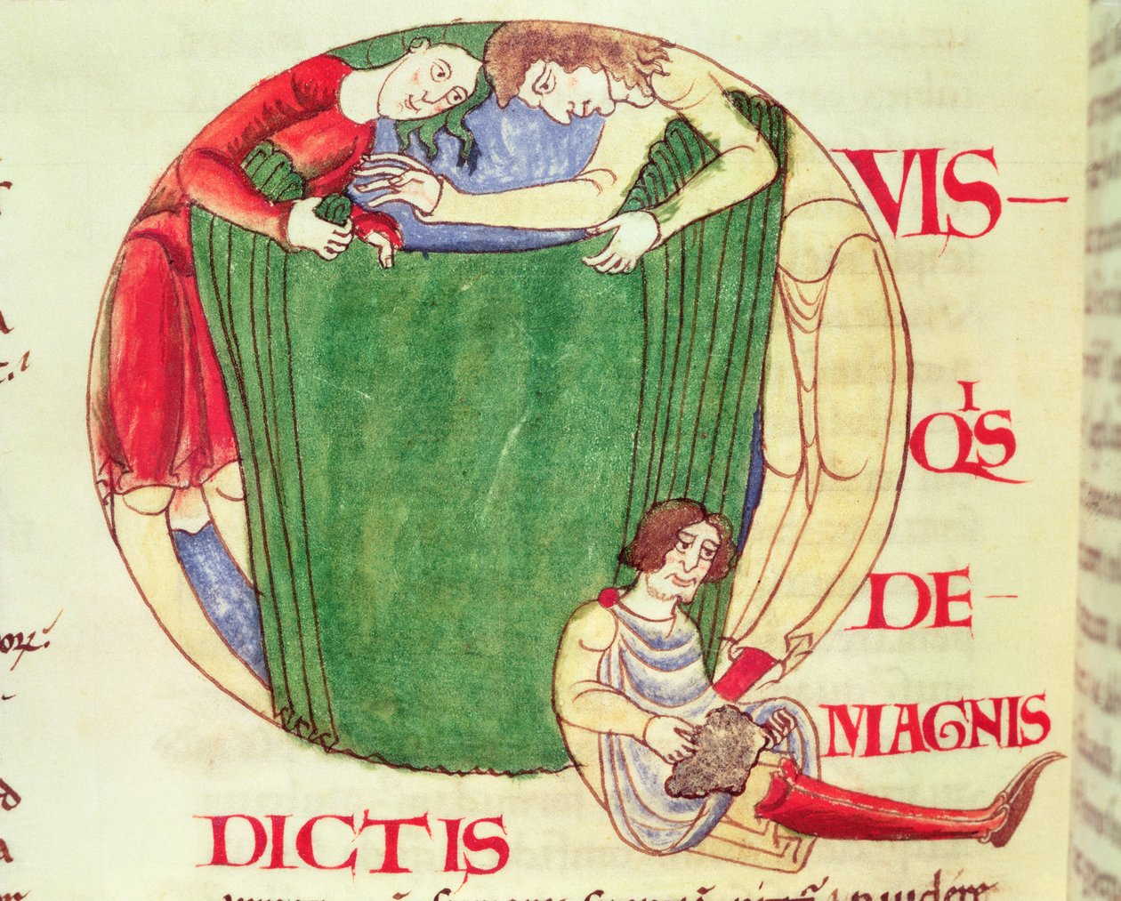 Ms 173 fol.92v Historizovaná iniciála Q s vyobrazením drapáků, z Moralia in Job papeže Řehoře Velikého, burgundská škola od French School
