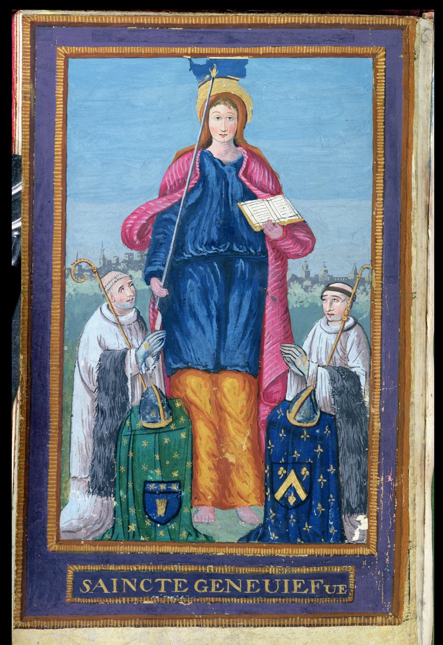 Paní 1847 Zobrazení sv. Genevieve, z rukopisu o převozu jejího relikviáře, 1594 od French School