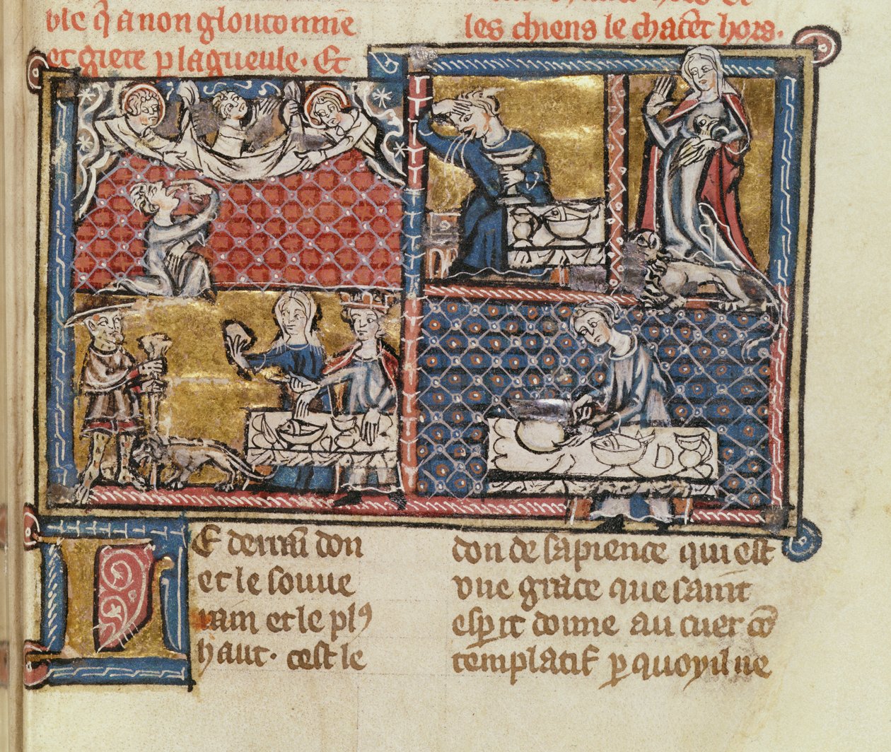 Ms 1895 fol.149 Strana z knihy proti francouzským neřestem a ctnostem od French School