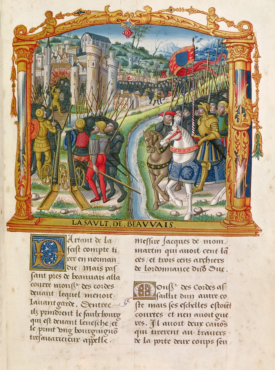 Ms 18 f.92r Obléhání Beauvais Charlesem le Temerairem, vévodou z Burgundska, 27. června 1472, z Memoárů Philippa z Commines (1445-1509) od French School