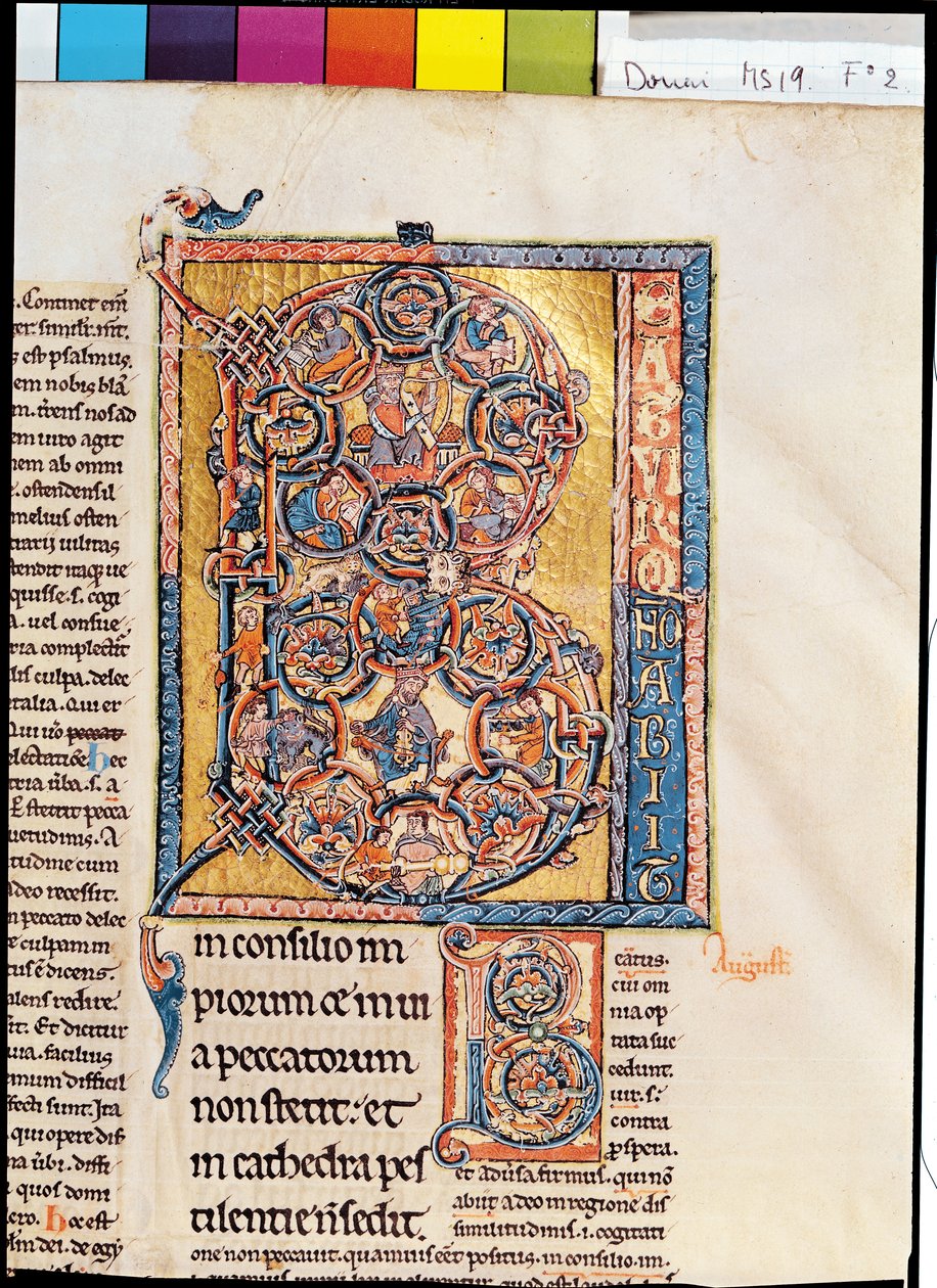 Ms 19 fd2 Historická iniciála „B“ zobrazující krále Davida z „žaltáře Marchiennes“ od French School