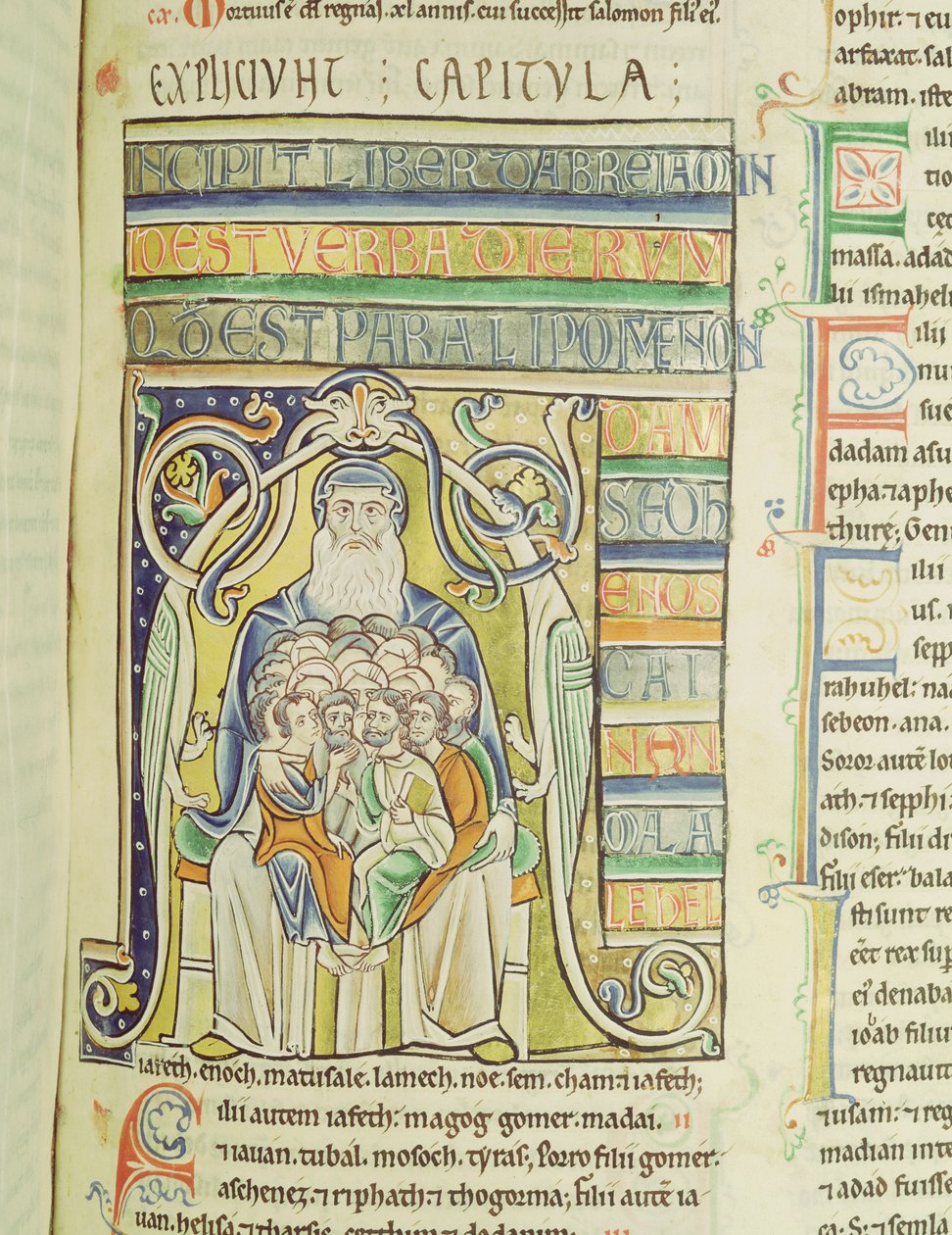 Ms 1 f.256 Historický dopis A zobrazující generace v lůně Abrahama, ze Souvigny Bible od French School