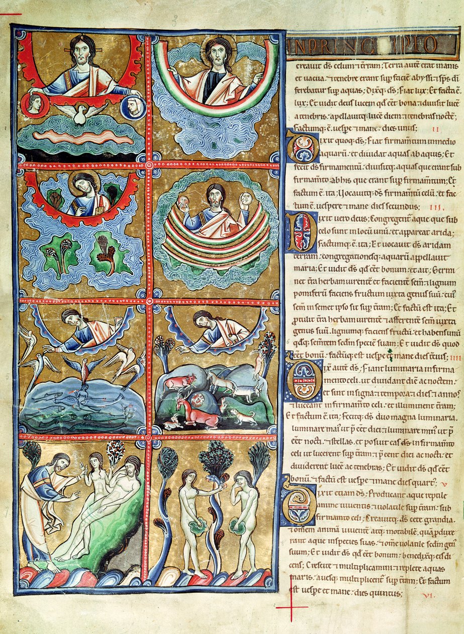 Ms 1 f.4v Stvoření světa, ze Souvigny Bible od French School