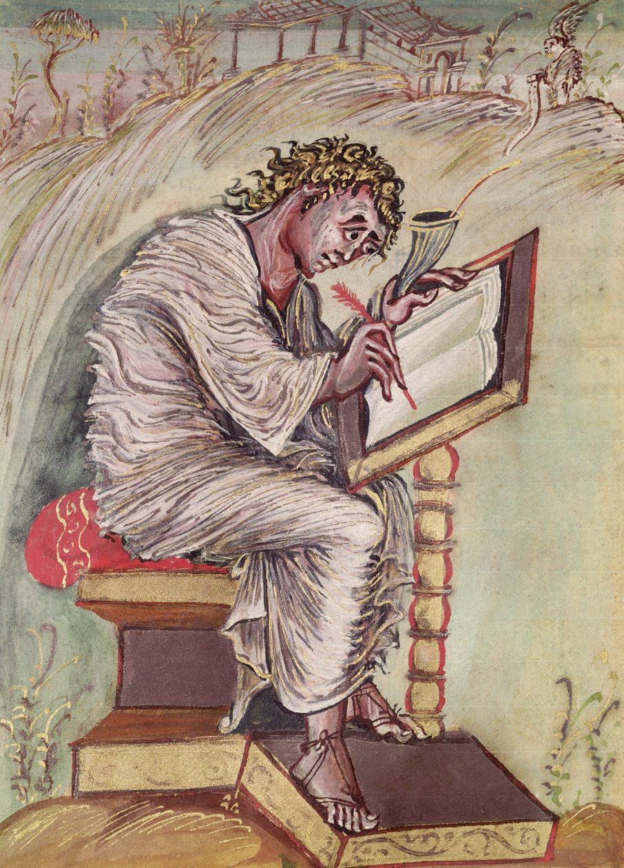 Ms 1 fol. 18v St. Matouš, z Ebbo evangelií, c.816-835 od French School