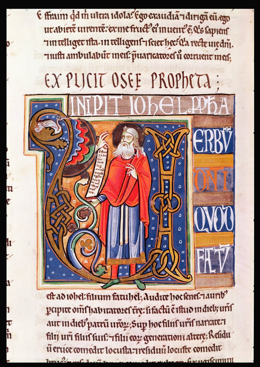 Ms 1 fol.193v Historická iniciála U zobrazující Joela ze Souvigny Bible od French School