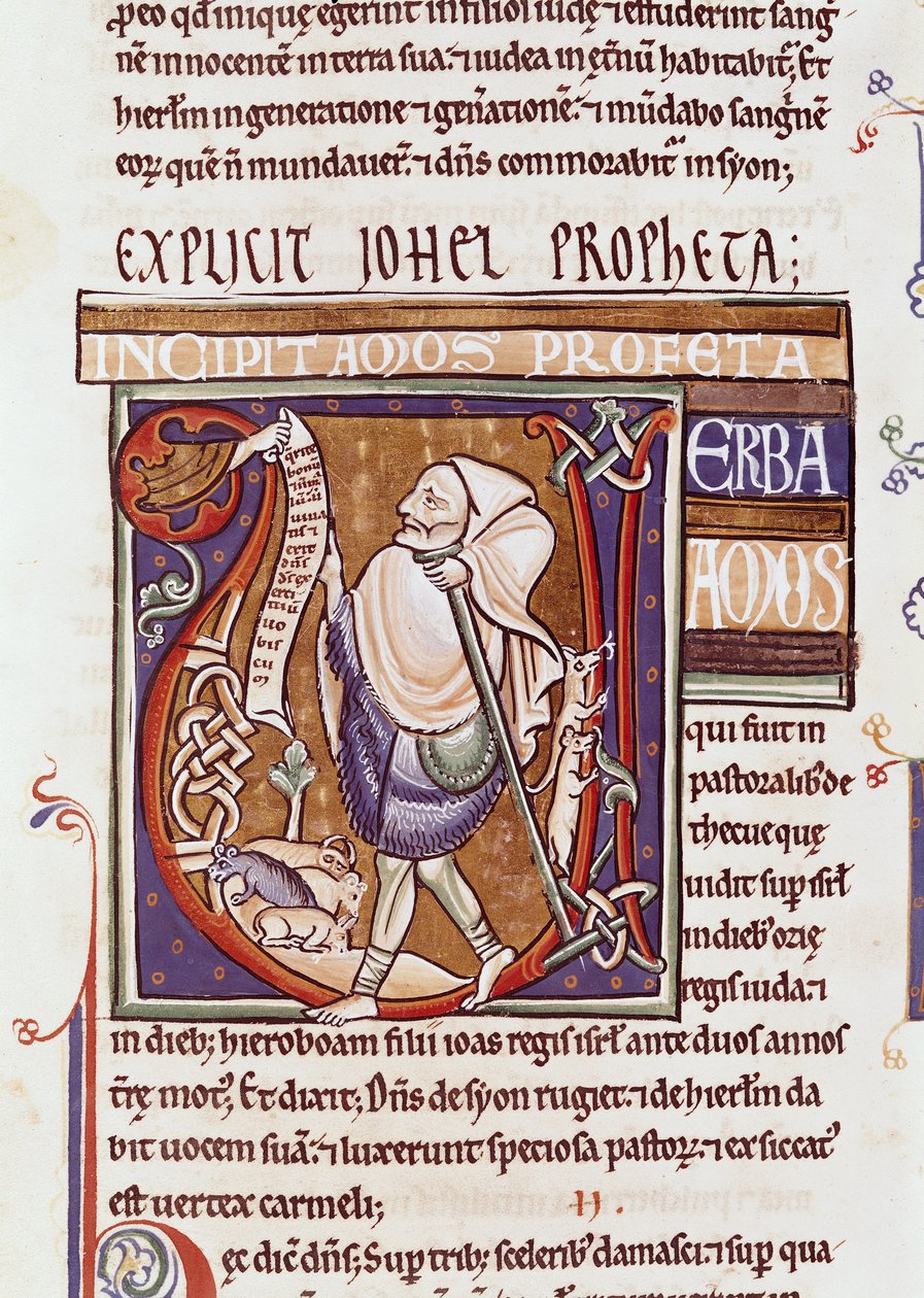 Ms 1 fol.194v Historizovaná iniciála V s vyobrazením Ámose, ze Souvignyho bible. od French School