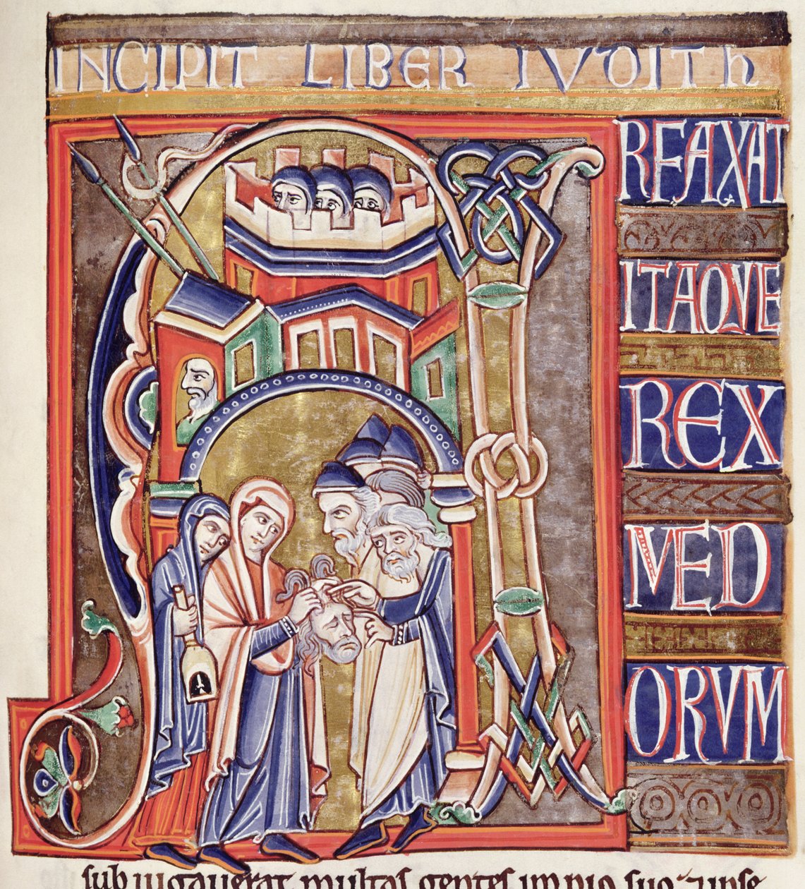 Ms 1 fol.292 Historická iniciála zobrazující Juditu s hlavou Holoferna, ze Souvigny Bible od French School